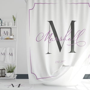 Personalized Bathroom Decor Set | Monogrammed Shower Curtain, Bath Mat, Hand & Bath Towels | Custom Initials Bath Decor