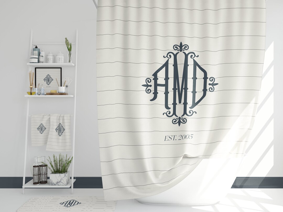 Personalized Bathroom Decor Set | Monogrammed Striped Shower Curtain ...
