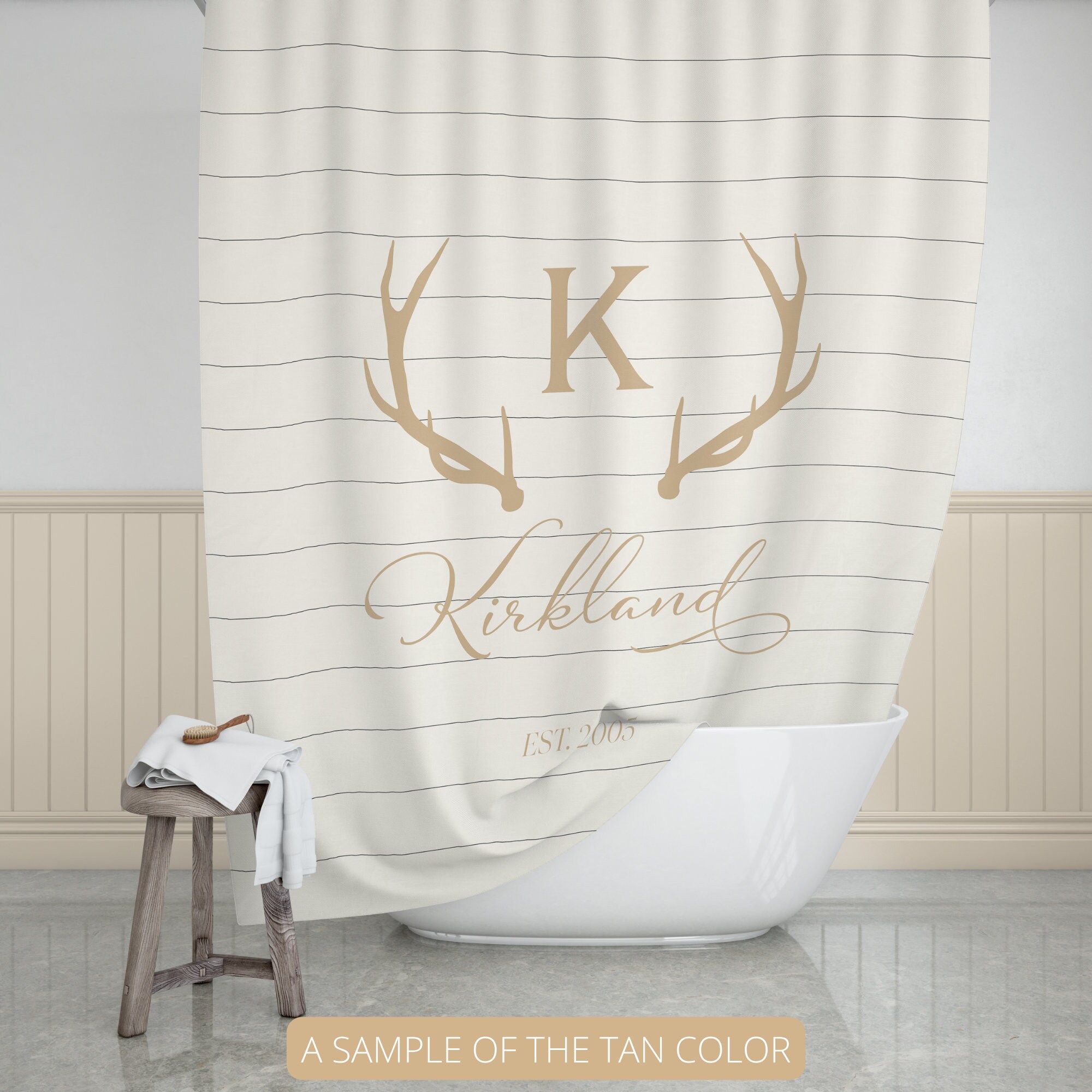 Personalized Bathroom Decor Set | Monogrammed Striped Deer Horns Shower ...