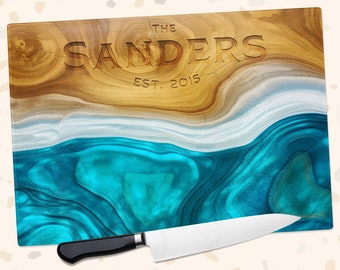 Personalized Glass Cutting Board, Custom Wood & Marble Tempered Glass Chopping Board