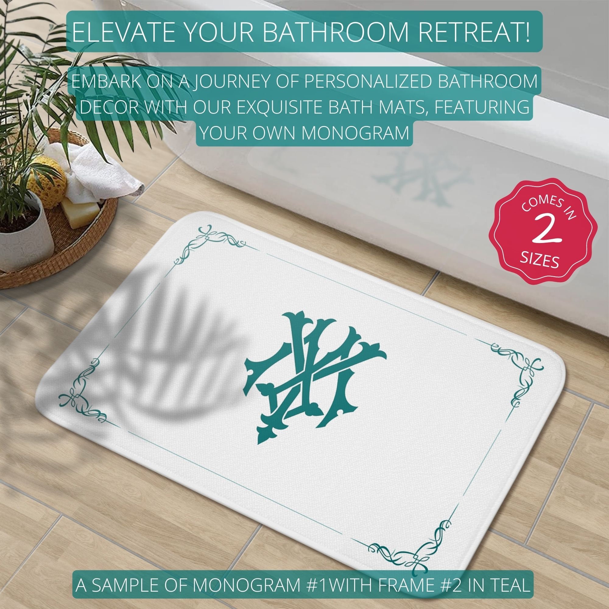 Personalized Bathroom Decor Set Monogrammed Shower Curtain, Bath Mat