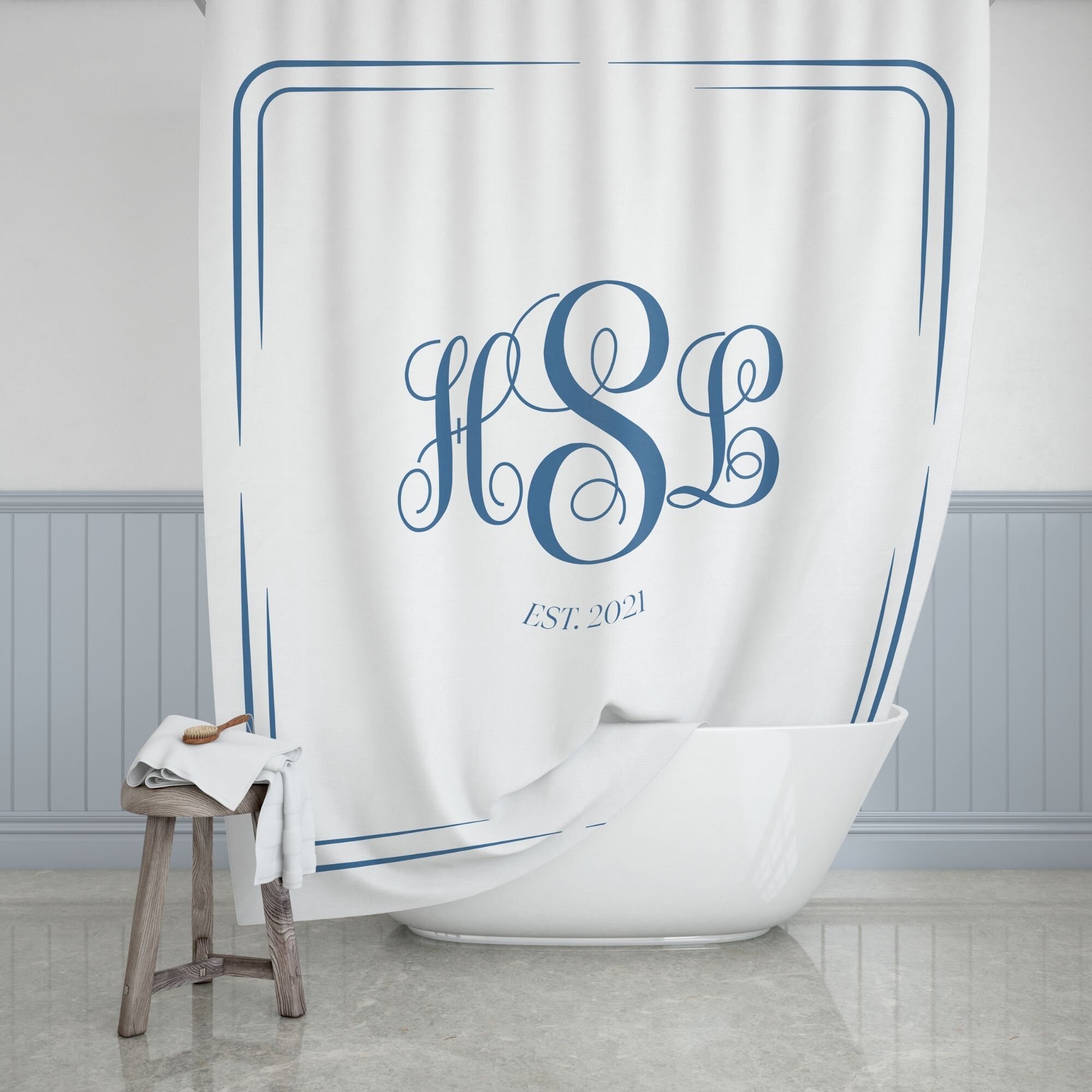 Personalized Bathroom Decor Set Monogrammed Shower Curtain, Bath Mat