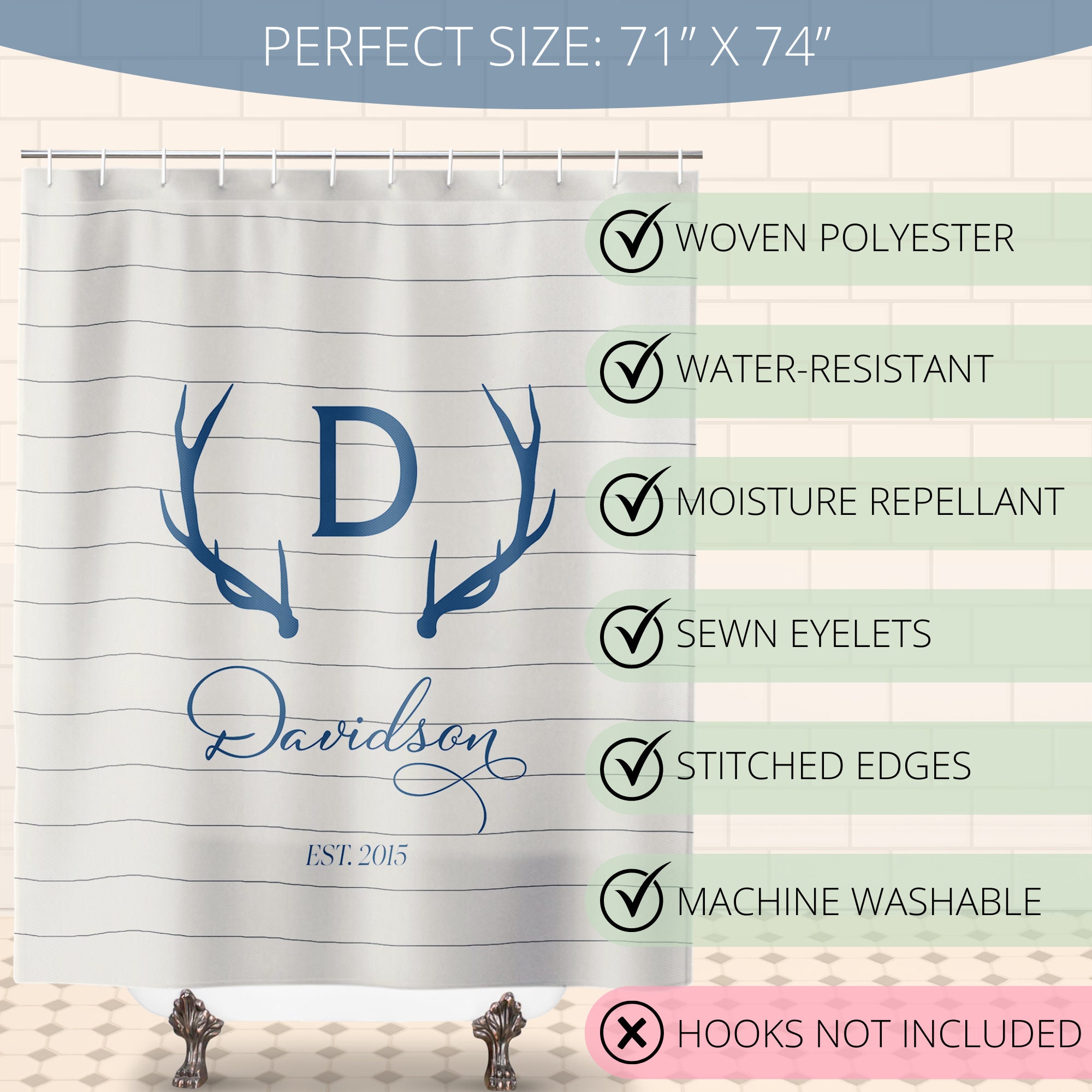 Personalized Bathroom Decor Set | Monogrammed Striped Deer Horns Shower ...