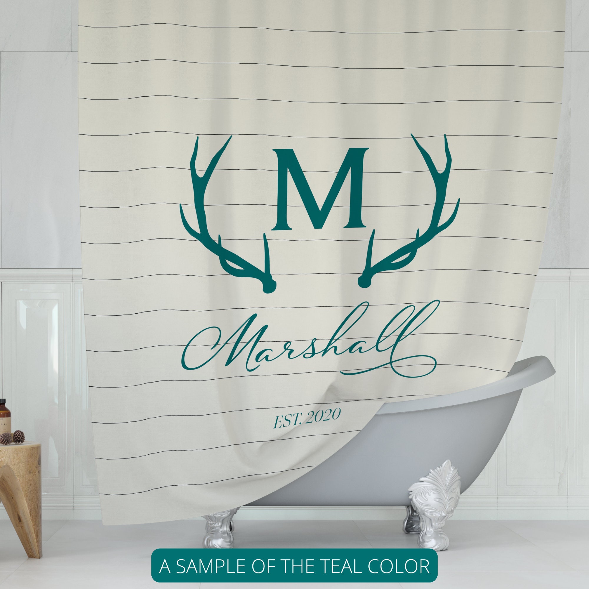 Personalized Bathroom Decor Set | Monogrammed Striped Deer Horns Shower ...
