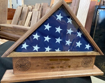 Military Burial Flag Display Case. Black Walnut. Handmade. Custom Engraved.