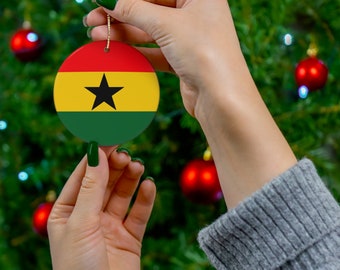 ガーナ国旗の陶器製クリスマスオーナメント：アフリカ旅行のお土産 