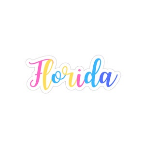 Calcomanías de Florida, pegatinas transparentes, pegatina de botella de agua, regalo Wanderlust, regalo temático de viaje, nombre del estado de EE. UU., recuerdo de vacaciones, calcomanía de coche