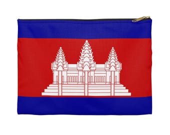 Cambodia Pouch, Travel Souvenir, Cambodian Flag, Cosmetic Makeup Bag, World Travel, Toiletry Pouch, Small Zipper Pouch, Pouches for Makeup