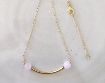 Double Kunzite Gold Plated Chain Necklace