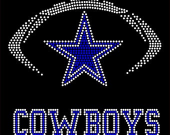 May include: A blue star with white outline, surrounded by a white football shape, with the word "COWBOYS" in white letters with a blue outline.