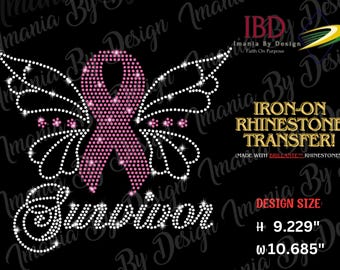 Sparkly Breast Cancer Butterfly Iron-on BRILLANTE™ Rhinestone Transfer