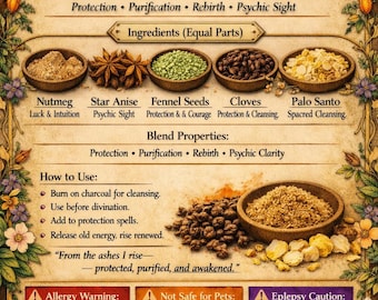 Ricetta per la miscela di incenso Phoenix Ascent / Stampa magica / Farmacia magica LunarWolfWhispers / Arte rituale di protezione e rinascita
