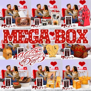 Valentine's Day Laser Cut Mega Bundle, 9 Valentine's Laser Cut Designs, 3D Laser Cut SVG, Pop Up Card, Photo Frame, Surprise Box