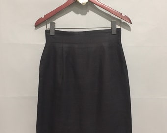 Scaasi High Waisted Pencil Skirt Black Linen