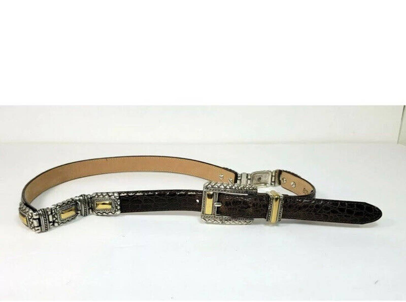 Brighton Belt M Brown EUC Croc Embossed Mixed Metal Western Ornate Silver/Gold Brighton Museum Collection Brown Leather/Gold Coin Belt  main image 2