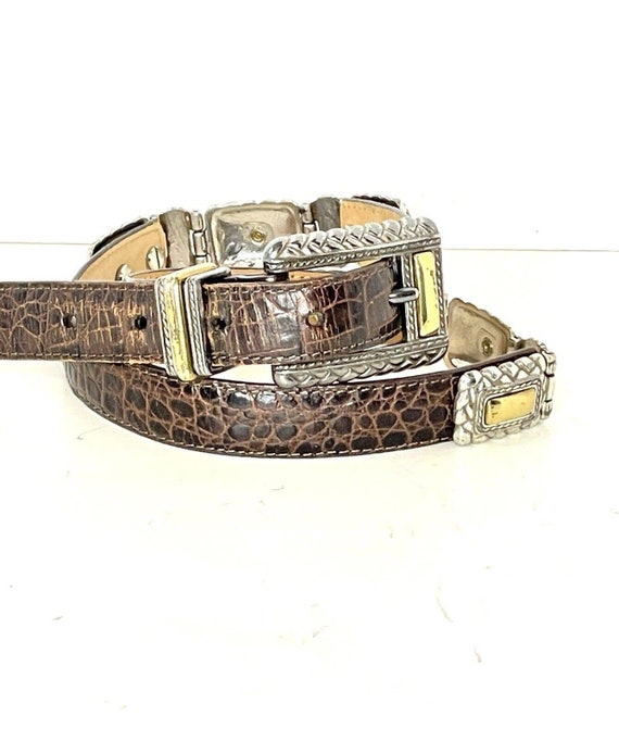 Brighton Western Belt Brown Croc Embossed Silver Gold  display picture 3