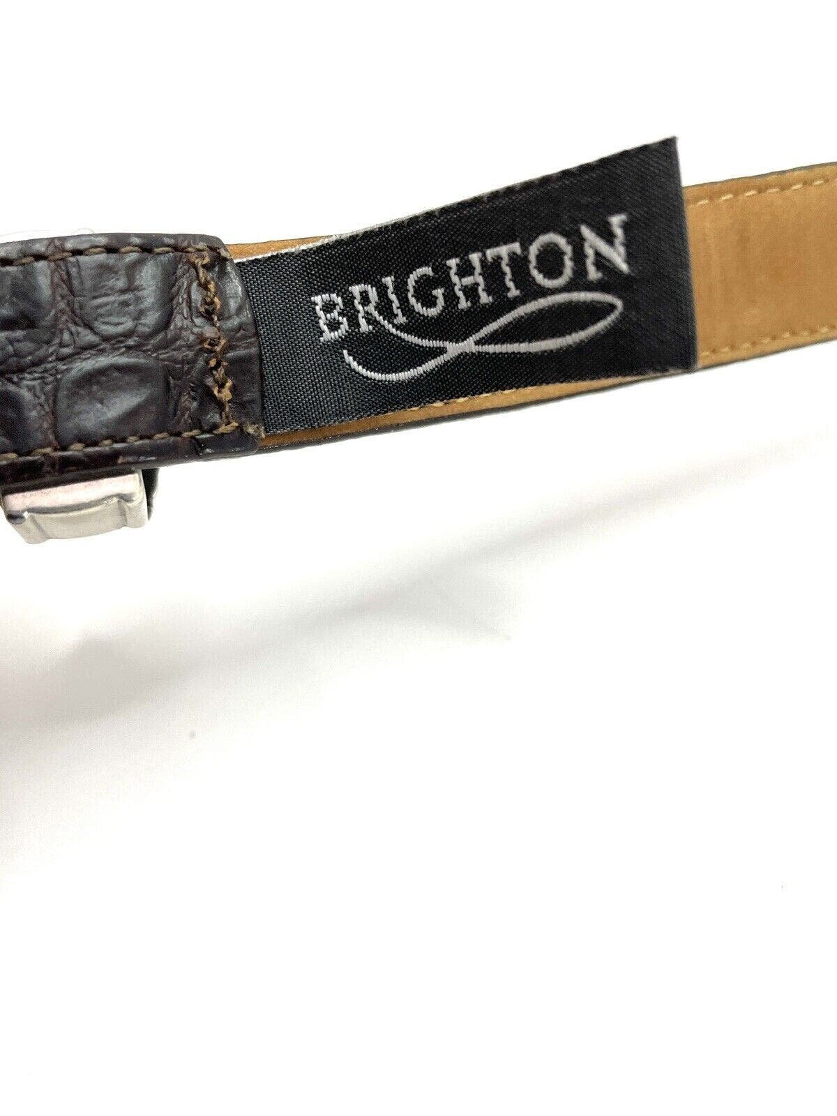 Brighton Brown Leather Belt Style 40388 Brighton Belt #40388 Brown Leather Silver Gold Buckle Croc  main image 4