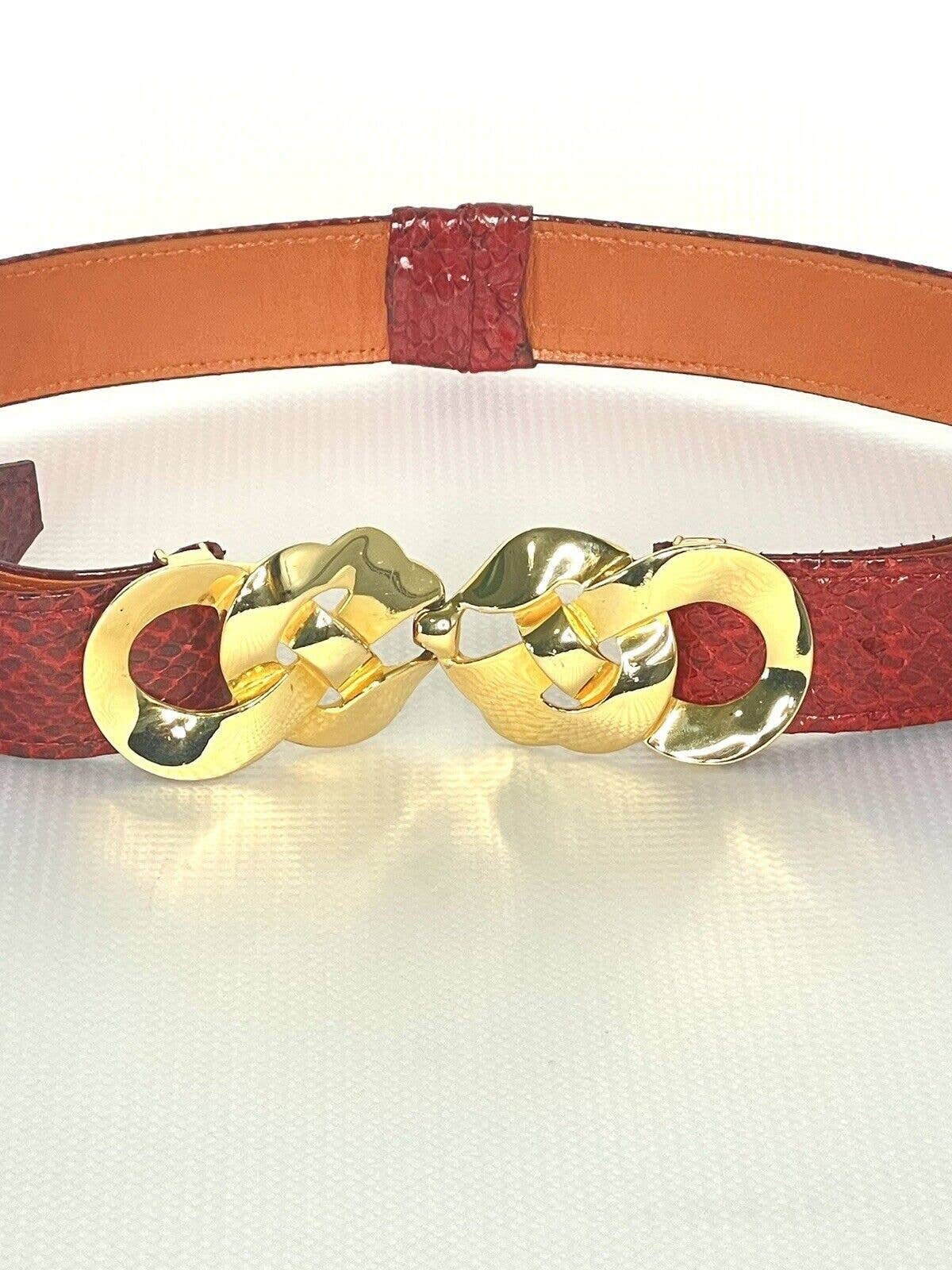 Adjustable Vintage ALEXIS KIRK 80s Red Reptile Gold Love  display picture 3