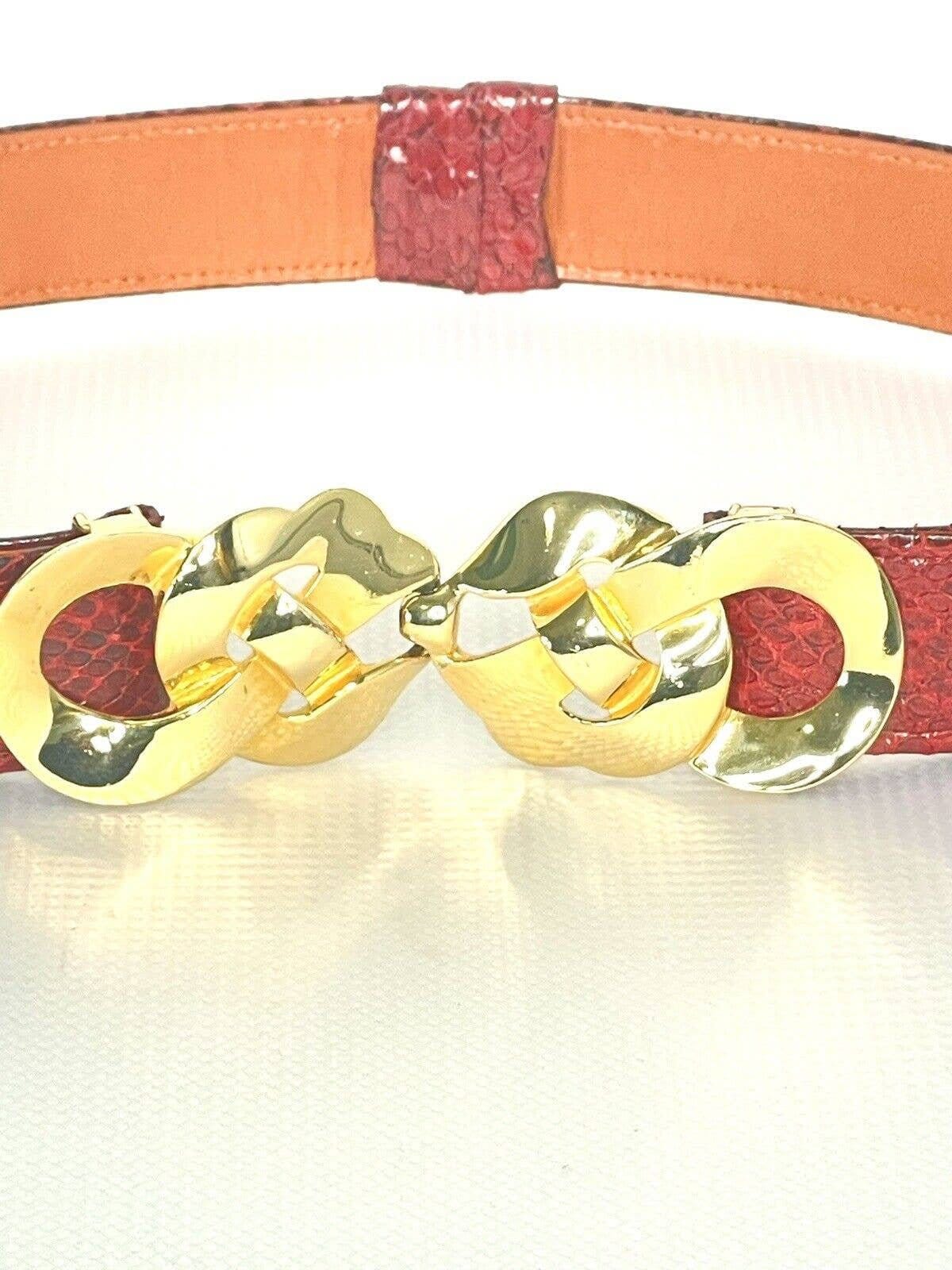 Adjustable Vintage ALEXIS KIRK 80s Red Reptile Gold Love  display picture 3
