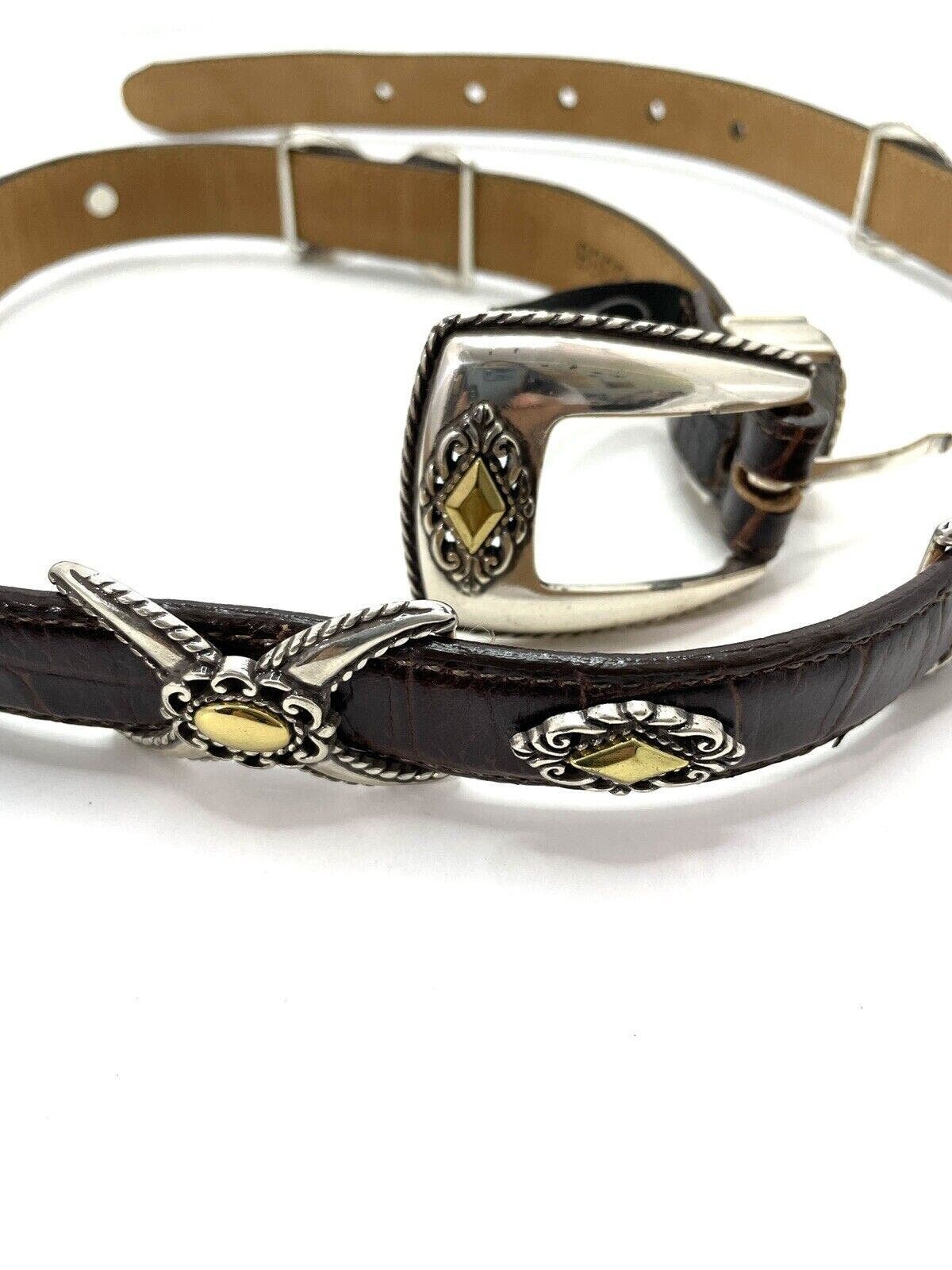 Brighton Brown Leather Belt  Gold Croco Buckle Brighton Brown Croc Leather Belt Gold & silver buckle and  main image 4