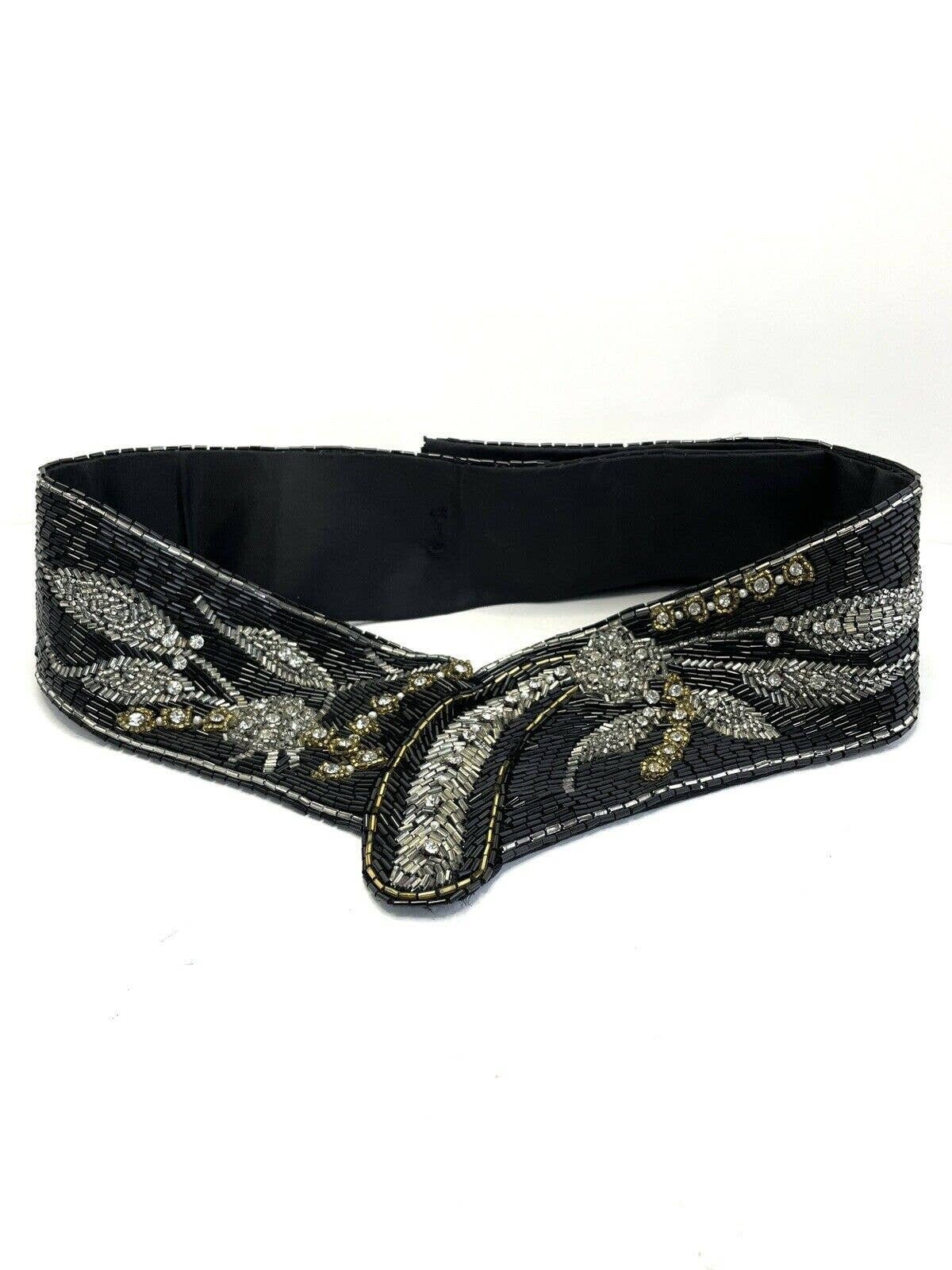 Vintage Jeromes Black Beaded Embellished Statement Bohemian Style Belt Size MS Vintage Jeromes Black Fully Beaded Embellished Statement  main image 3