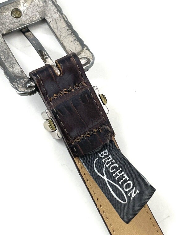 Vintage Brighton Brown Croc-Embossed Leather Belt Silver Horse Rodeo Western Brighton Embossed Leather Belt with Horse Head Buckle – The  main image 4