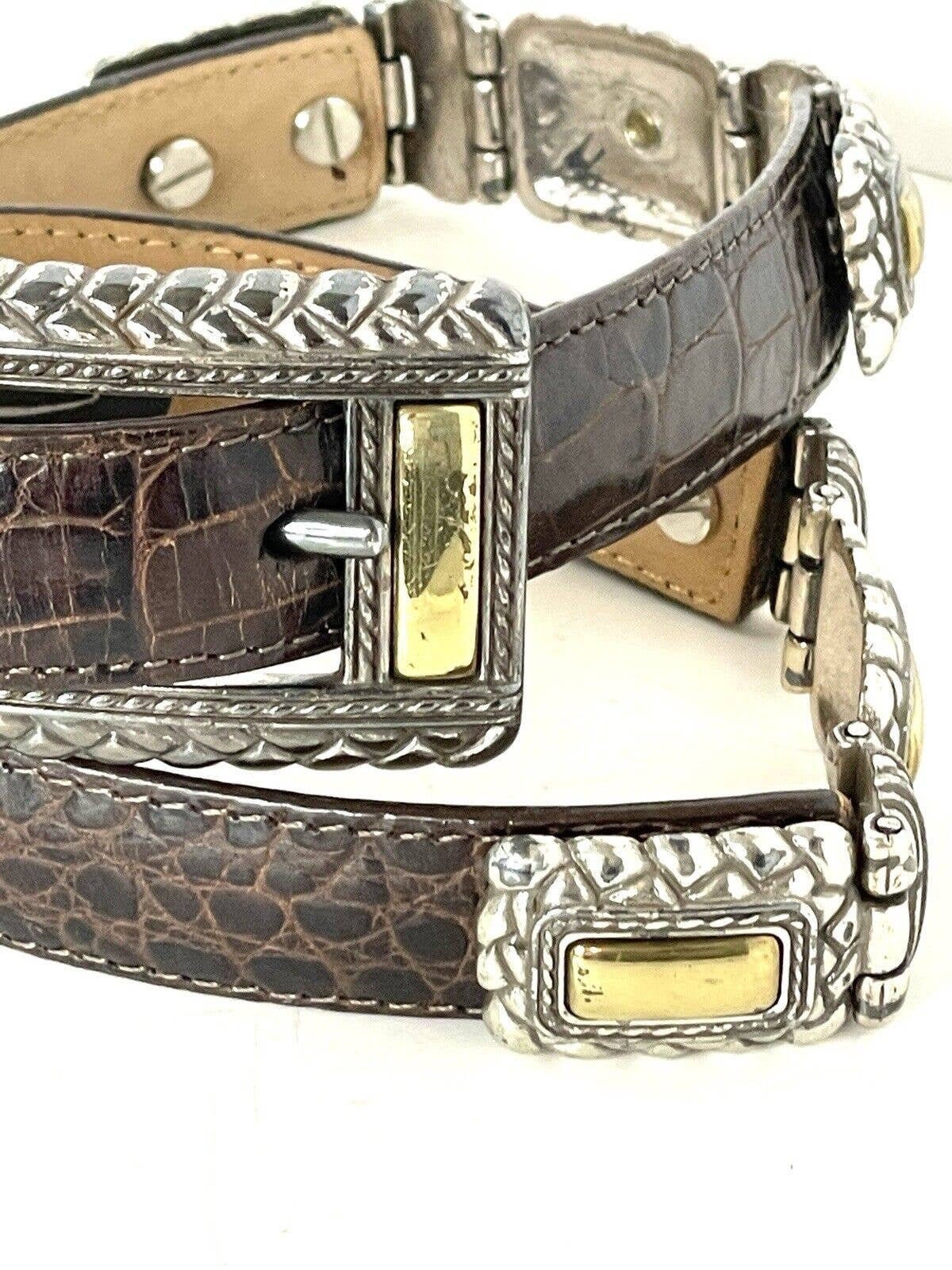 Brighton Belt M Brown EUC Croc Embossed Mixed Metal Western Ornate Silver/Gold Brighton Museum Collection Brown Leather/Gold Coin Belt  main image 3