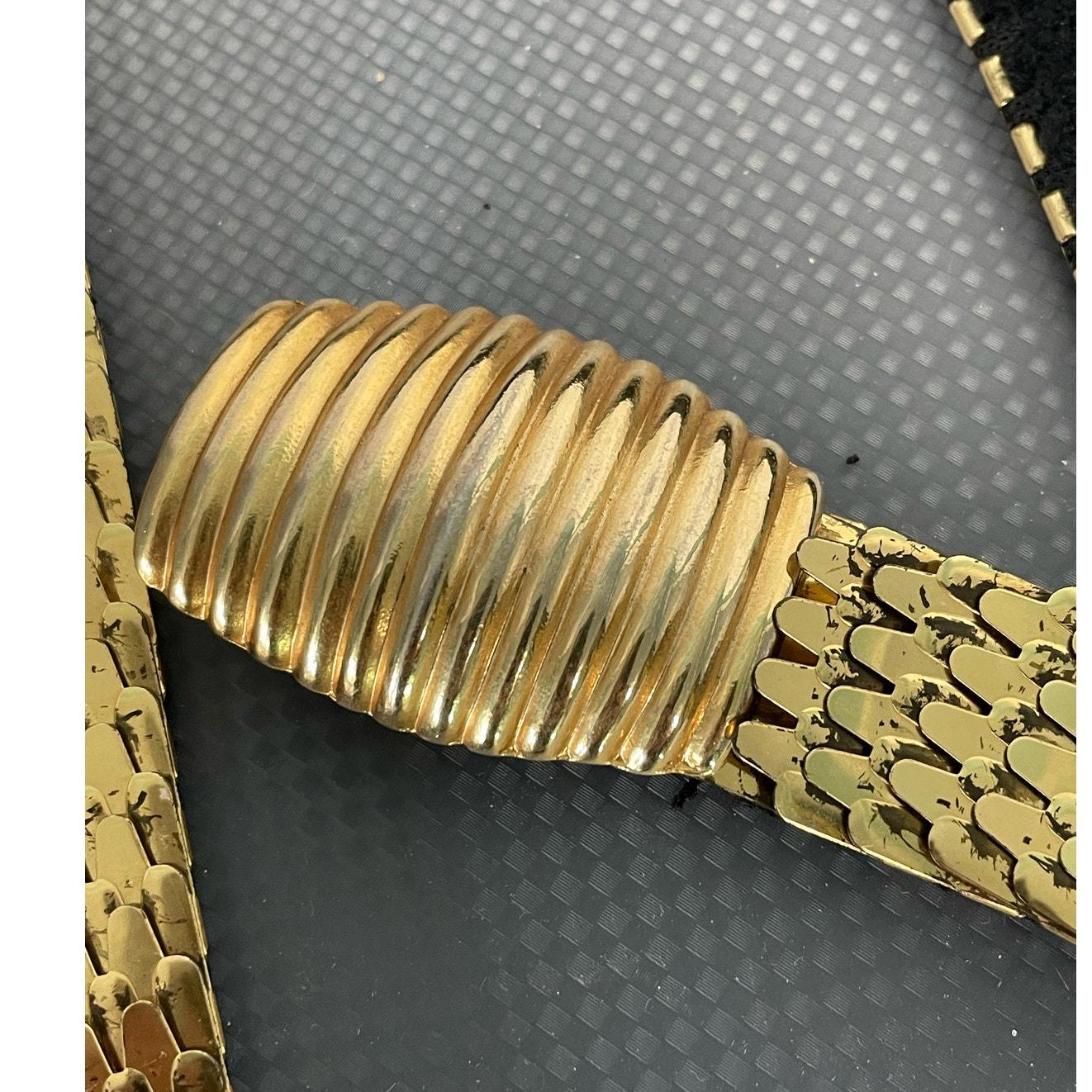 Vintage 70s Gold Metal Fish Scale Stretch Belt Disco Size 