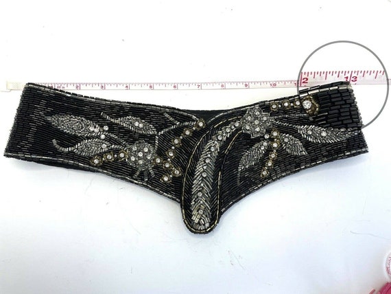 JEROMES LUXURY BEADED WAIST BELT FOR SMALL WAIST Vintage Jeromes Black Beaded Embellished Statement Belt Size  main image 4