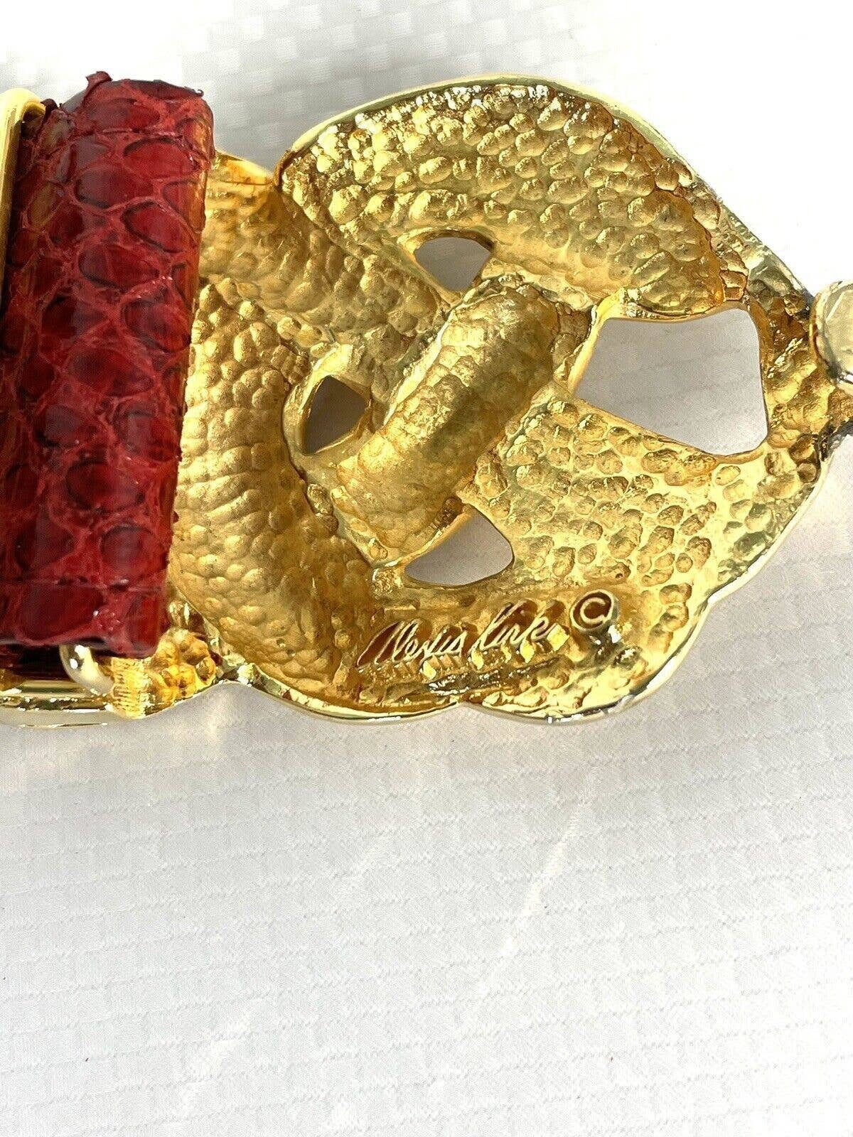 Adjustable Vintage ALEXIS KIRK 80s Red Reptile Gold Love 