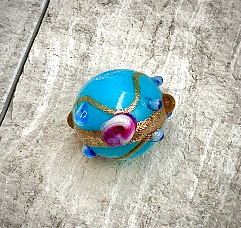 Opaque Aqua 10mm Lampwork Wedding Cake Bead Venetian Glass Bead Italian |Quantity 1