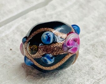 Opaque Aqua 10mm Lampwork Wedding Cake Bead Venetian Glass Bead Italian |Quantity 1