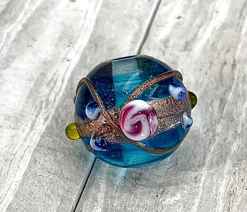 Opaque Aqua 10mm Lampwork Wedding Cake Bead Venetian Glass Bead Italian |Quantity 1