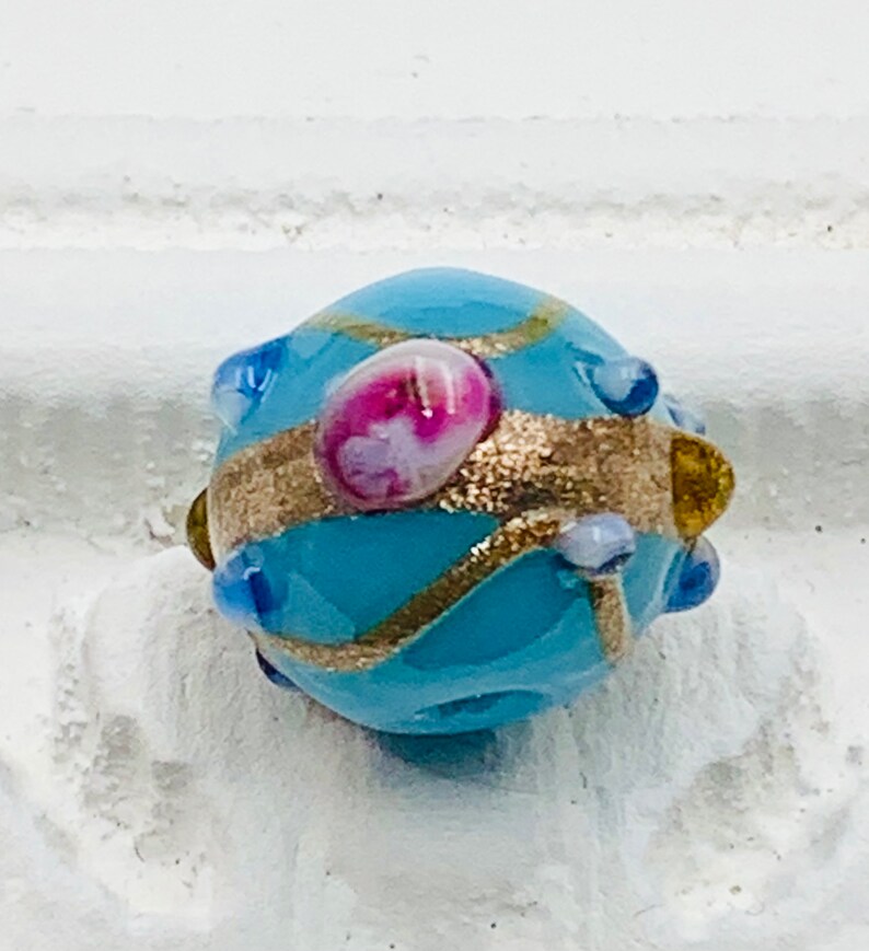 Opaque Aqua 10mm Lampwork Wedding Cake Bead Venetian Glass Bead Italian |Quantity 1