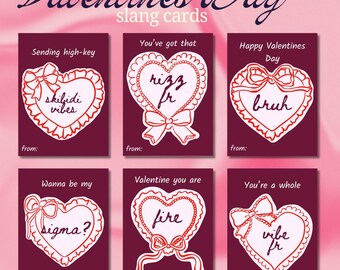 Funny Slang Valentine’s cards, Tween, School Valentines Day Printable PDF Skibidi, Rizz, Sigma, Bruh, Preppy Aesthetic, Instant Download