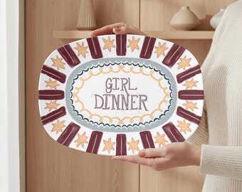 Bandeja decorativa para servir, tabla de embutidos única, bandeja para aperitivos, regalo dibujado a mano para ella, decoración de cocina adorable y original