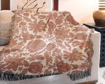 Manta tejida floral, tapiz de pared estilo cottage core, toile de Jouy color óxido, regalo para el hogar, manta para sofá y cama, decoración original, Día de la Madre