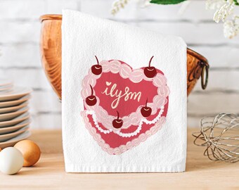Coquette Heart Cake Valentines Day Hand Towel Gift, Kitchen Decor, Bathroom Kitchen Valentine Decor Towel, Galentines Gift for Her
