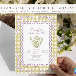 Invitation nuptiale de douche de thé | Carte d'invitation de mariage | Tasse à thé mariée mariage SVG numérique mignon | Célébration du thé des amis | Esthétique de mariage