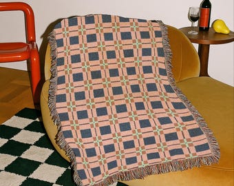 Manta de algodón de estilo moderno de mediados de siglo, tapiz de pared geométrico ecléctico, decoración minimalista para el hogar, regalo de inauguración para diseñadores de interiores.