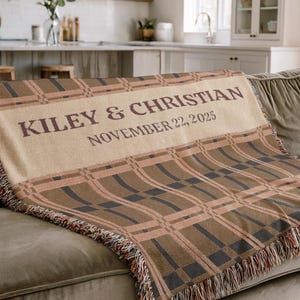 Personalized Throw Couples Blanket with Names Wedding Present Bridal Shower Gift for Newlyweds Cotton Anniversary Gift Engagement Gift Plaid