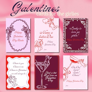 Ästhetische druckbare Galentines Karte, sofortiger Download, druckbare Galentines Karte für Freunde, Coquette Valentine Pink und Rot Trendy Bundle