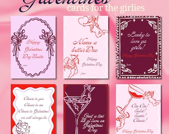 Aesthetic Printable Galentine's Card, Instant Download, Printable Galentines Card For Friends, Coquette Valentine Pink and Red Trendy Bundle