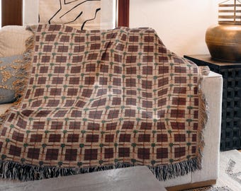 Soft Cotton MCM Woven Blanket Wall Tapestry Throw Aesthetic Gift Blanket Floral Mid Century Bedding Tapestry Wall Art Decorative Cozy Decor