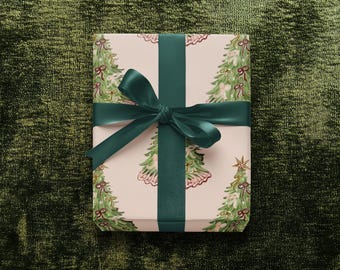 Christmas Wrapping Paper - Coquette Bow Christmas Wrap, Elegant Holiday Gift Wrap, Watercolor Holiday Wrapping Paper, Sustainable gift Wrap