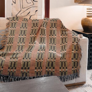 Baumwolldecke König Gewebte Decke Wandbehang Weiche Strickdecke Maximalist Eclectic Dekorativer Überwurf Einzigartiges Geschenk Persönlich MCM Moderne Kunst