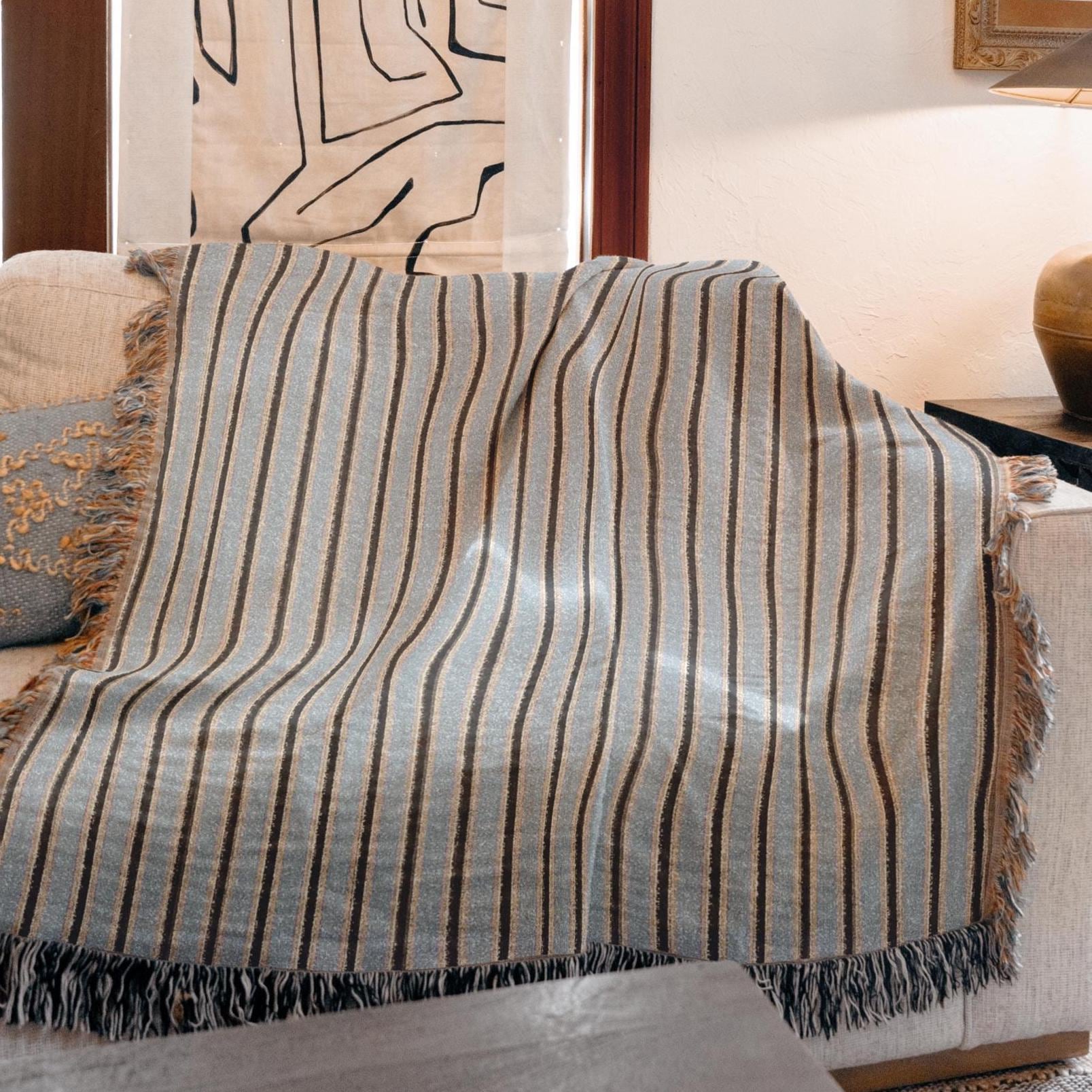 Soft Cotton Woven Striped Blanket | Tapestry Throw | Aesthetic
