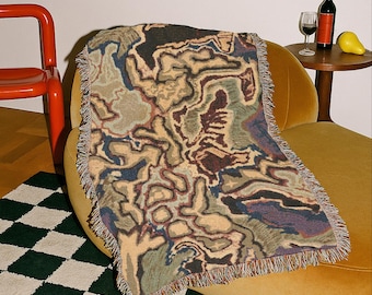 Manta tejida, verde salvia, azul terracota y beige, manta texturizada, tapiz de pared para decoración del hogar, arte abstracto minimalista neutro.