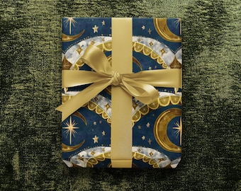 Christmas Wrapping Paper - Illustrated Christmas Wrap, Celestial Holiday Gift Wrap, Watercolor Holiday Wrapping Paper, Sustainable gift Wrap