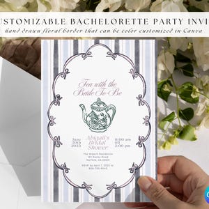 Invitation nuptiale de douche de thé | Carte d'invitation de mariage | Tasse à thé mariée mariage SVG numérique mignon | Célébration du thé des amis | Esthétique de mariage